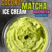 Pint of vegan coconut match ice cream made in the ninja creami.