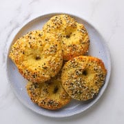 High protein cottage cheese low carb bagels on a plate.