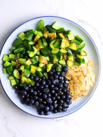 Feature image of the low carb blueberry salad on a plate.