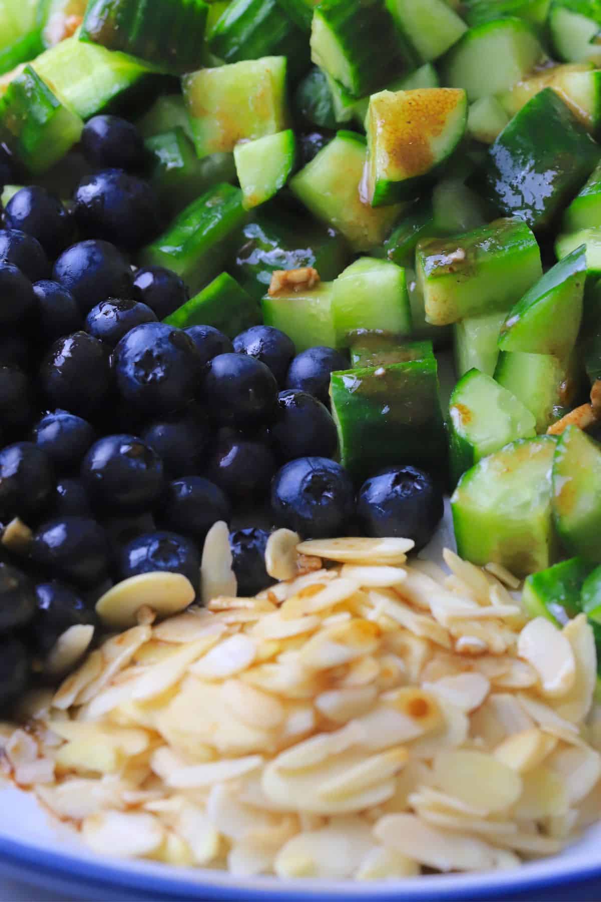 Closeup of Low carb blueberry salad on a plate.