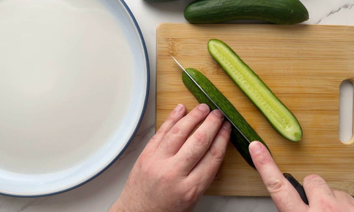 Slicing cucumbers.