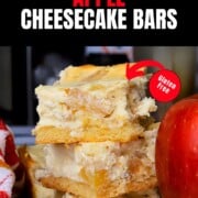 Low carb apple cheesecake bars stacked on top of each other.