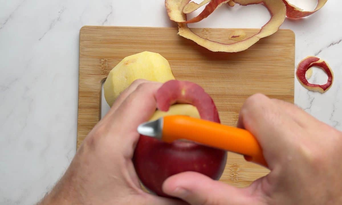 Peeling an apple.