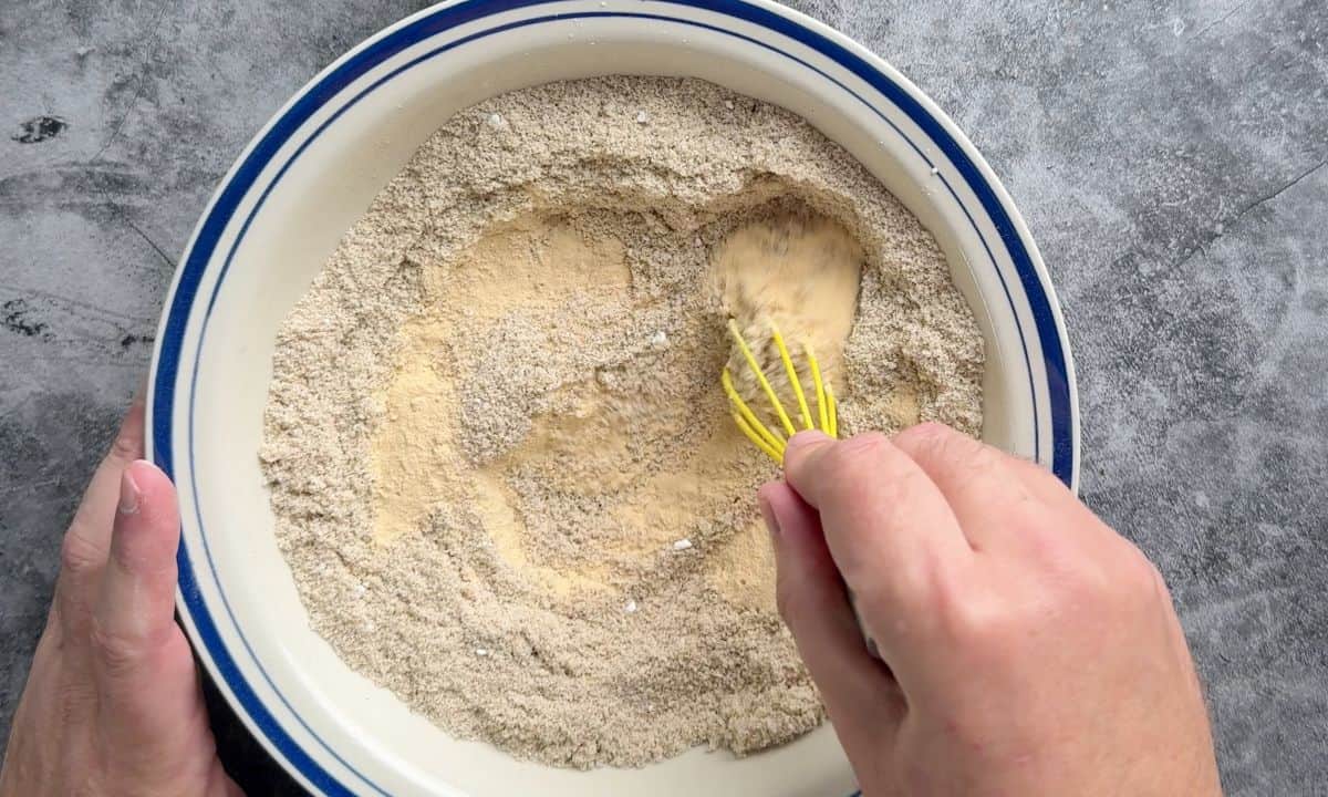 Mixing the dry ingredients with a whisk.