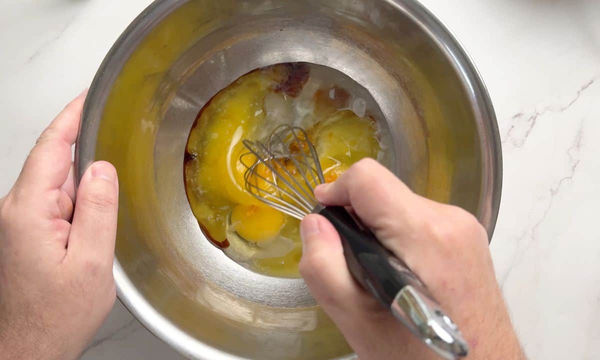 Mixing the wet ingredients.