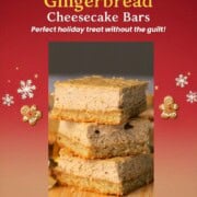 Low carb gingerbread cheesecake squares stacked on top of each other.