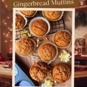 Low carb gingerbread muffins on parchment paper with a bow.