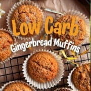 Low carb gingerbread muffins on parchment paper with a bow.