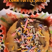 Low carb holiday pecan toffee bites on a tray pin image.