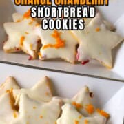 Low carb orange cranberry shortbread cookies in a cookie dish.