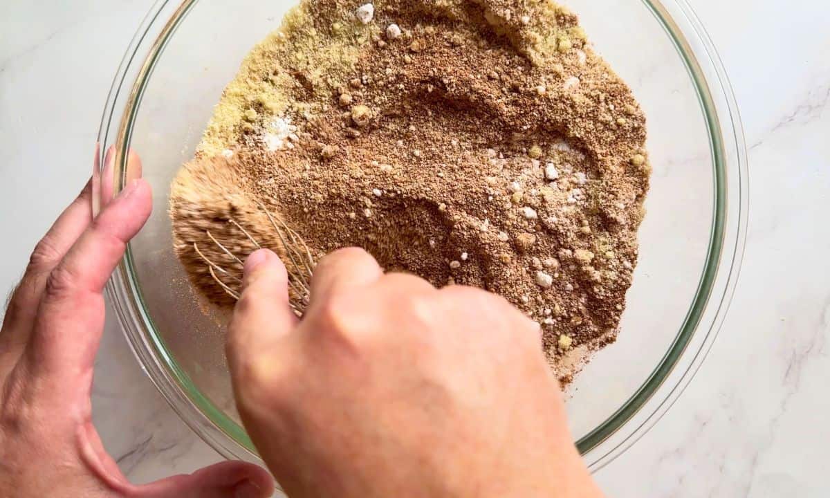 Mixing the dry ingredients.