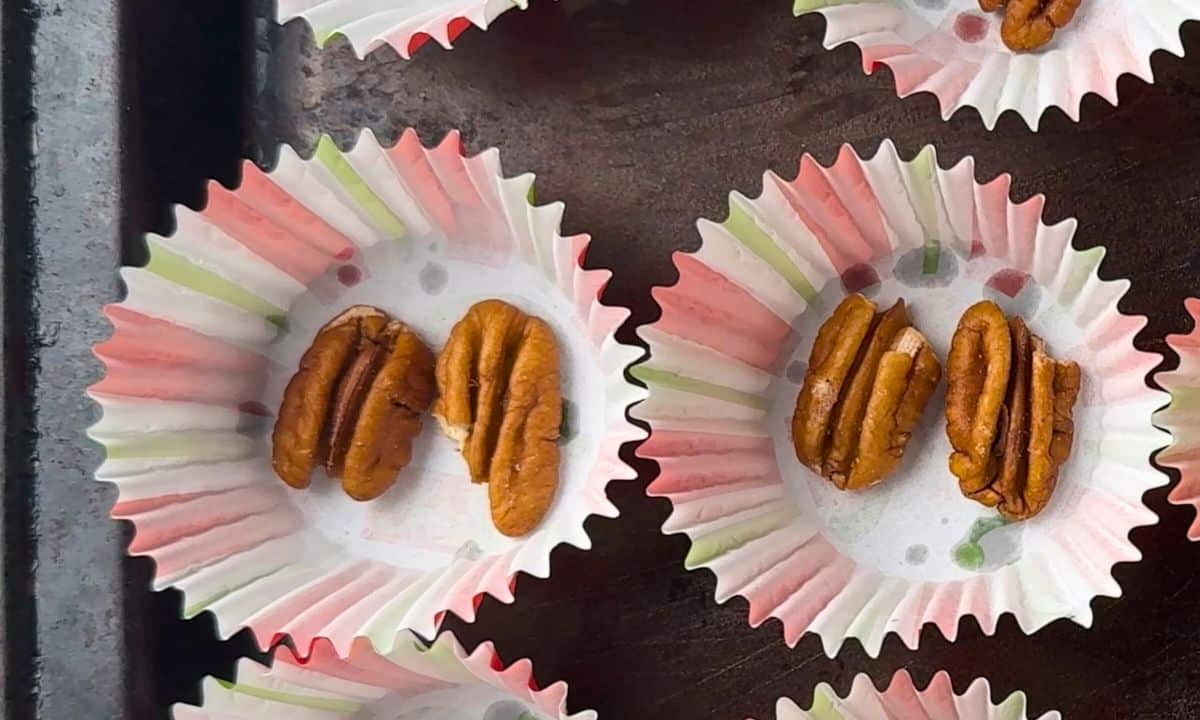 Pecans in muffin liners.