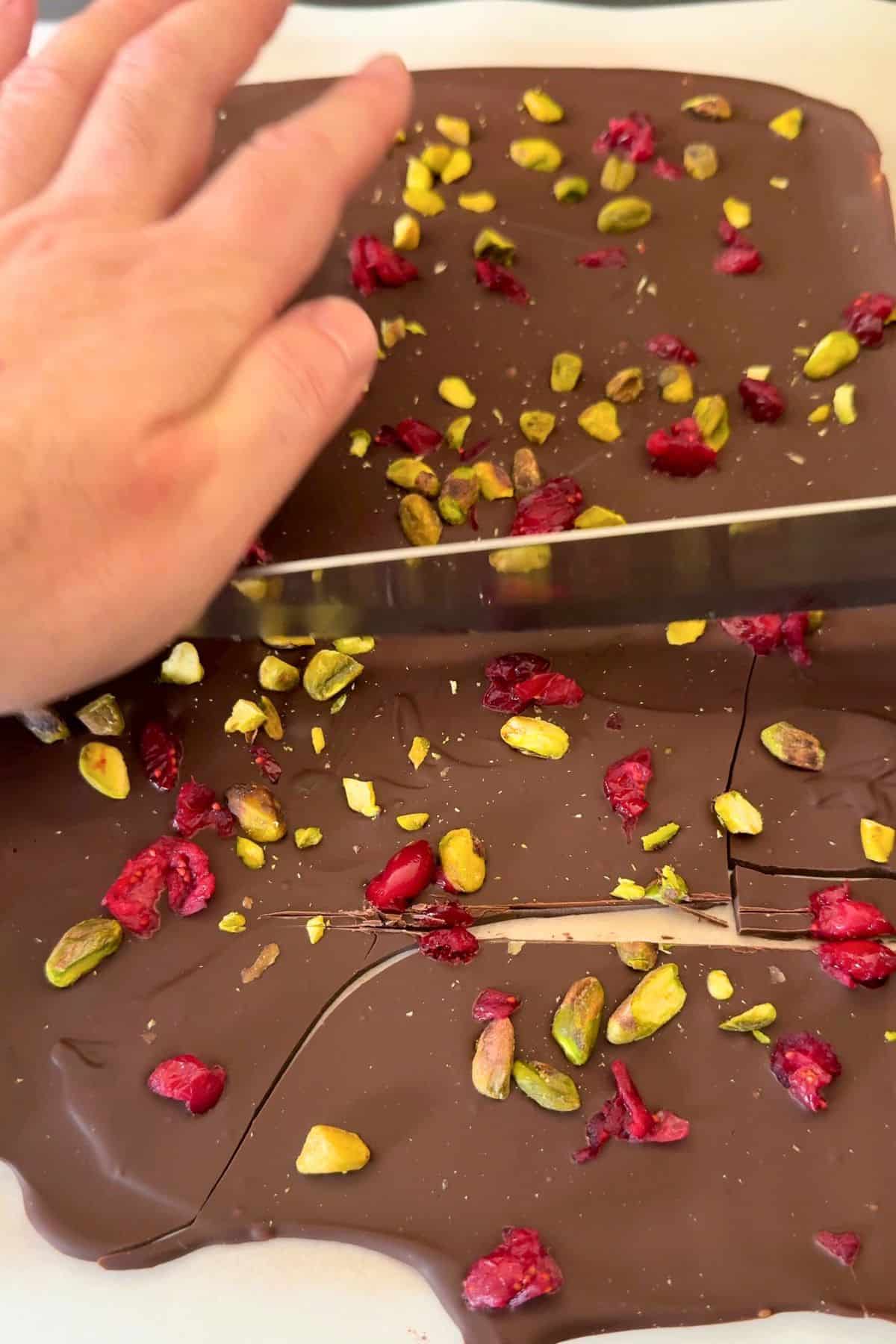 Cutting the bark into pieces.