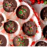 Low carb crockpot peanut clusters on a tray.