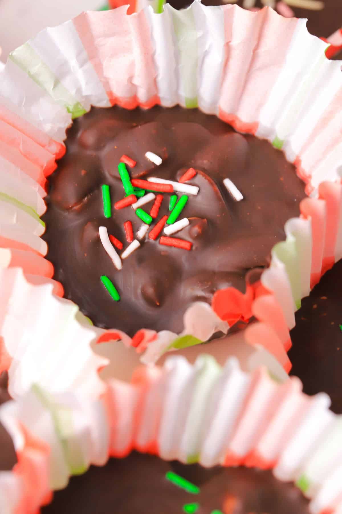 Closeup of a low carb crockpot peanut cluster.
