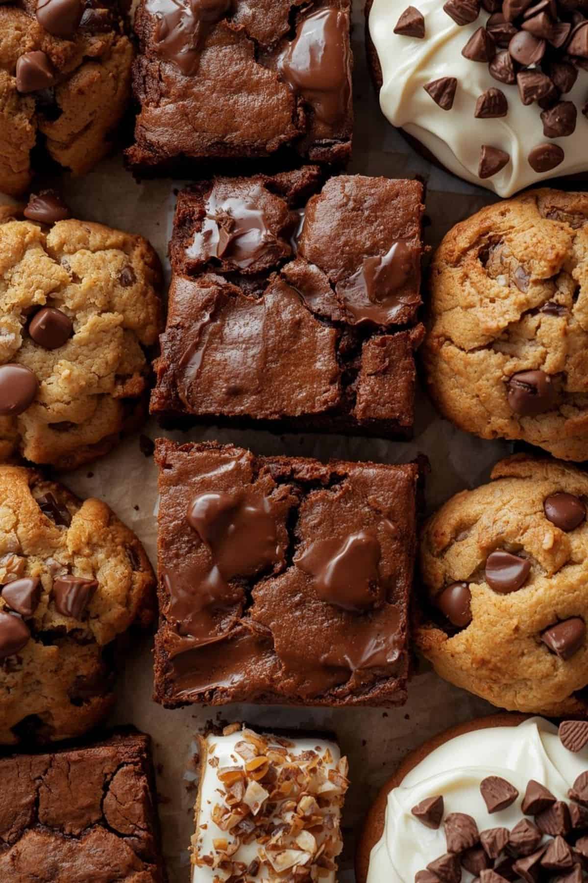 Brownies, cookies and cakes.