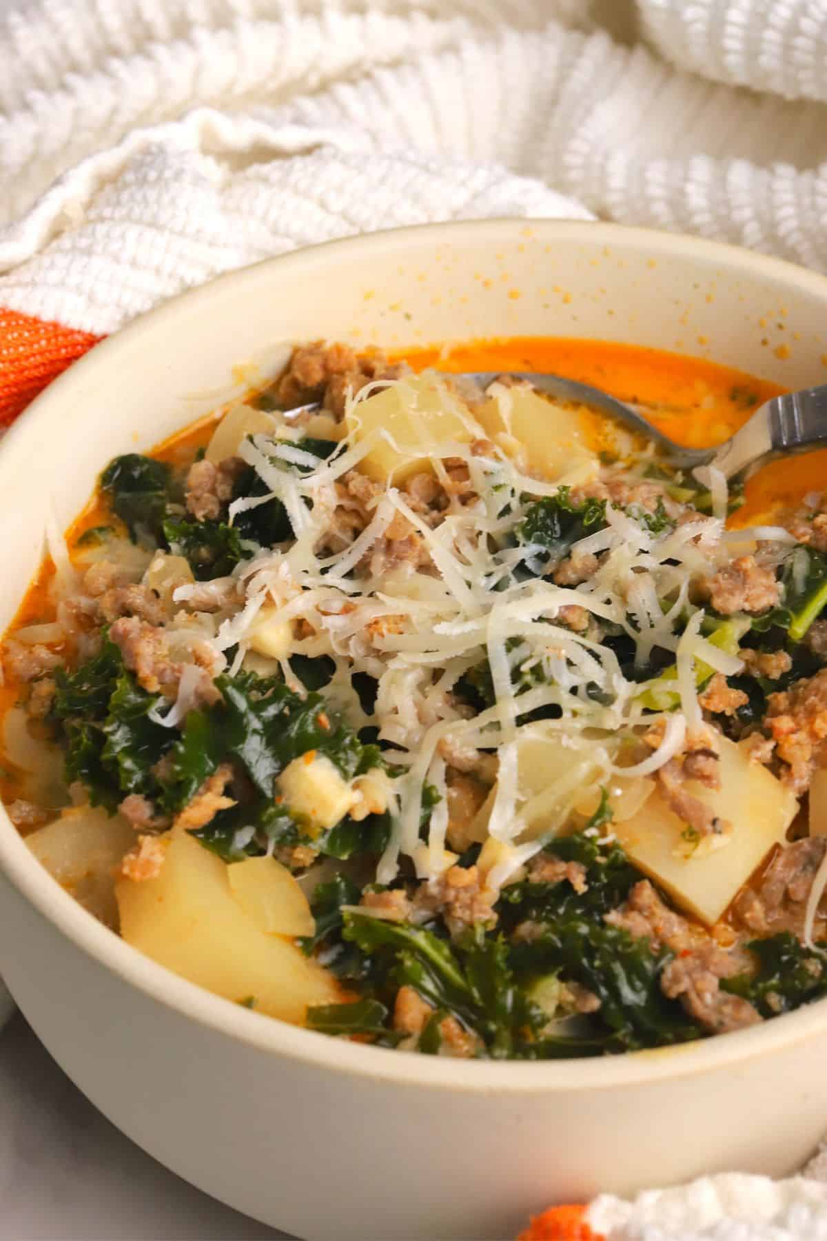 Low carb zuppa toscana in a bowl.