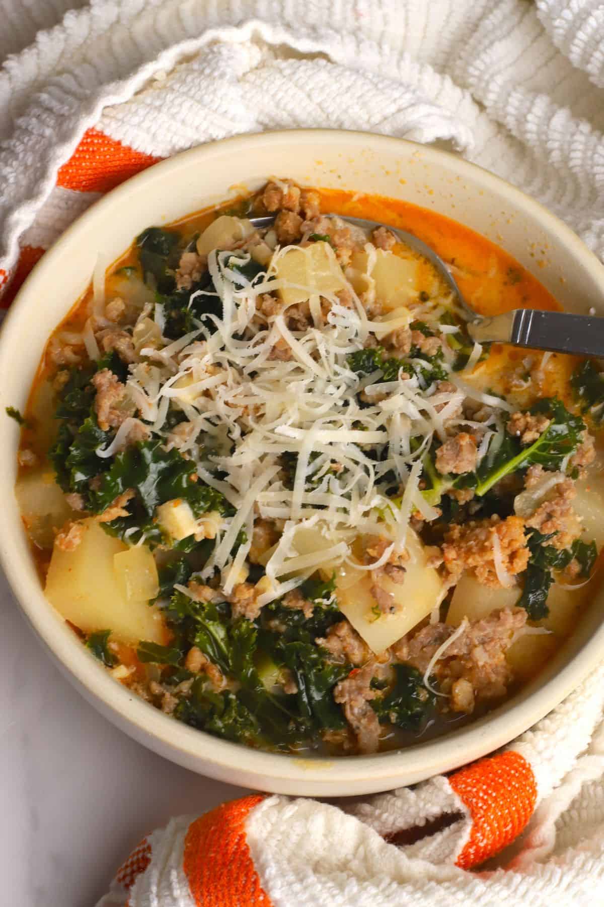 Low carb zuppa toscana in a bowl.