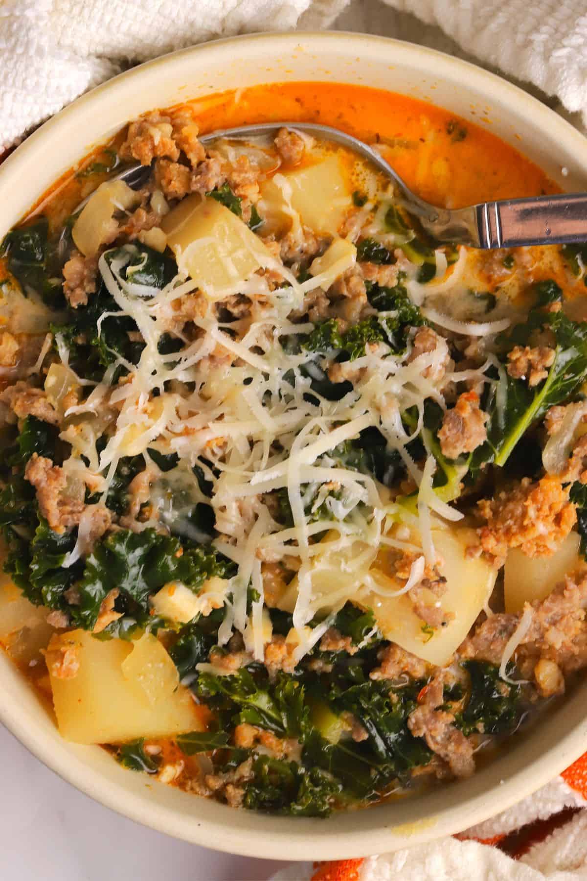 Low carb zuppa toscana in a bowl.