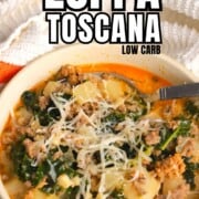 Low carb zuppa toscana in a bowl for pin image.