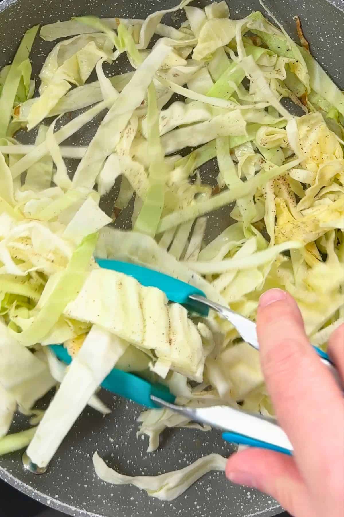 Frying the cabbage.