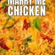 Low carb marry me chicken in the pan for pinterest image.