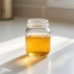 Low carb simple syrup in a jar on the countertop.