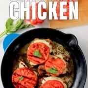 Low carb pesto caprese chicken pinterest image.