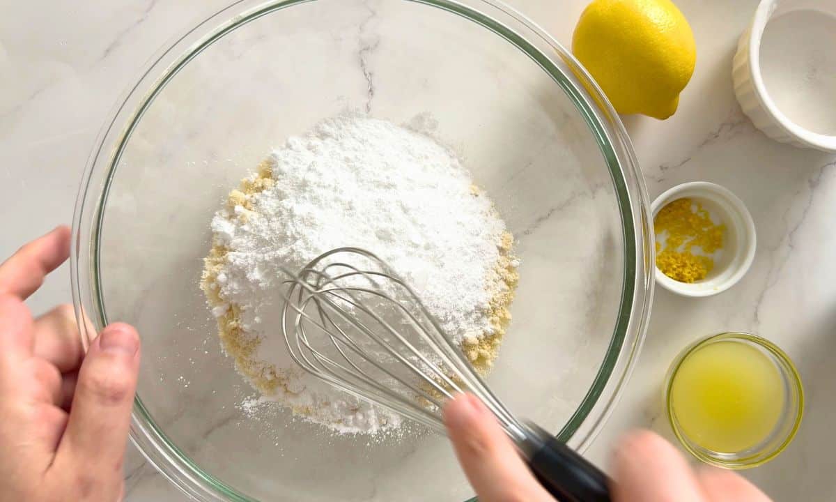 Whisking the dry ingredients.
