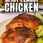 Low carb spicy peanut chicken and broccoli pin image.
