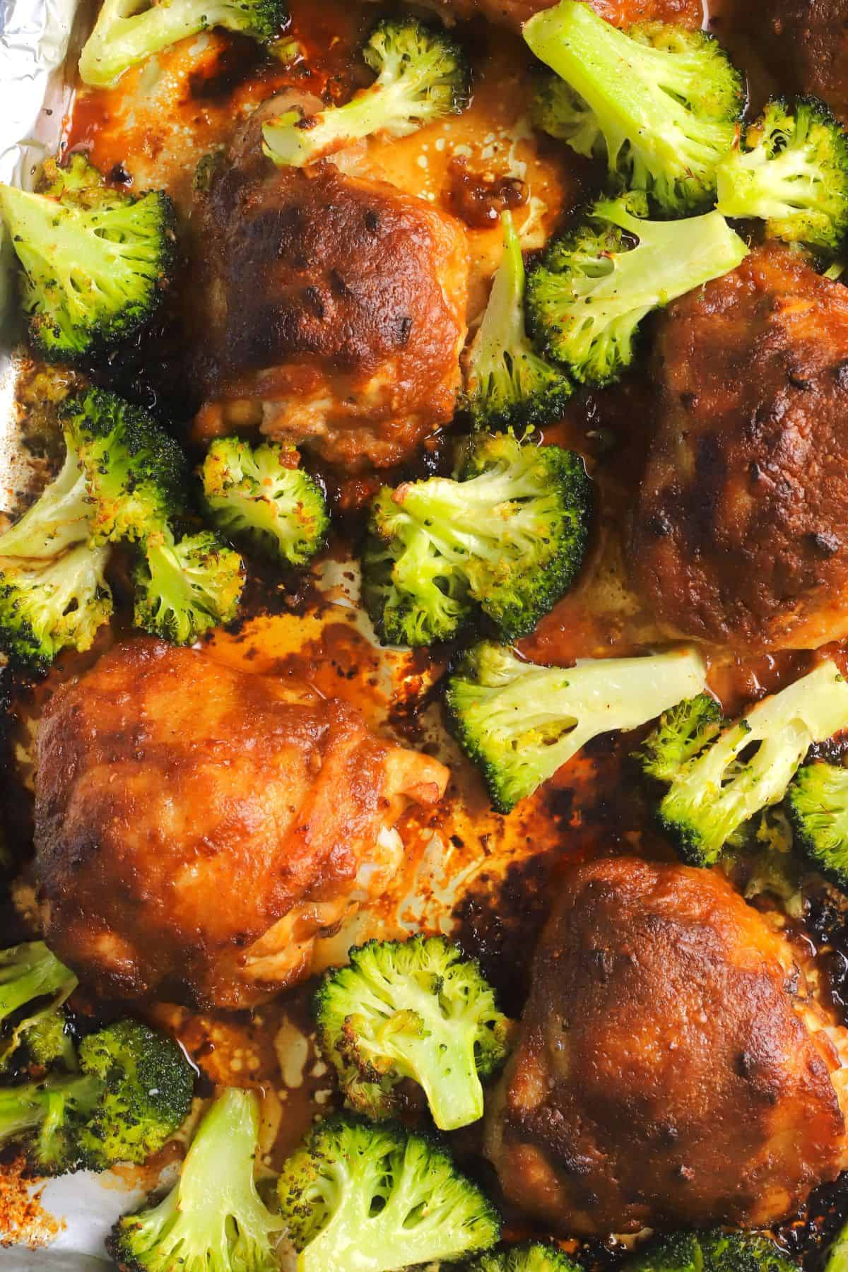 Closeup of the low carb spicy peanut chicken and broccoli.