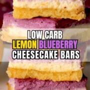 Low carb lemon blueberry cheesecake bars pinterest image.