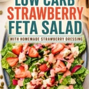 Low carb strawberry feta salad with strawberry dressing on a platter.