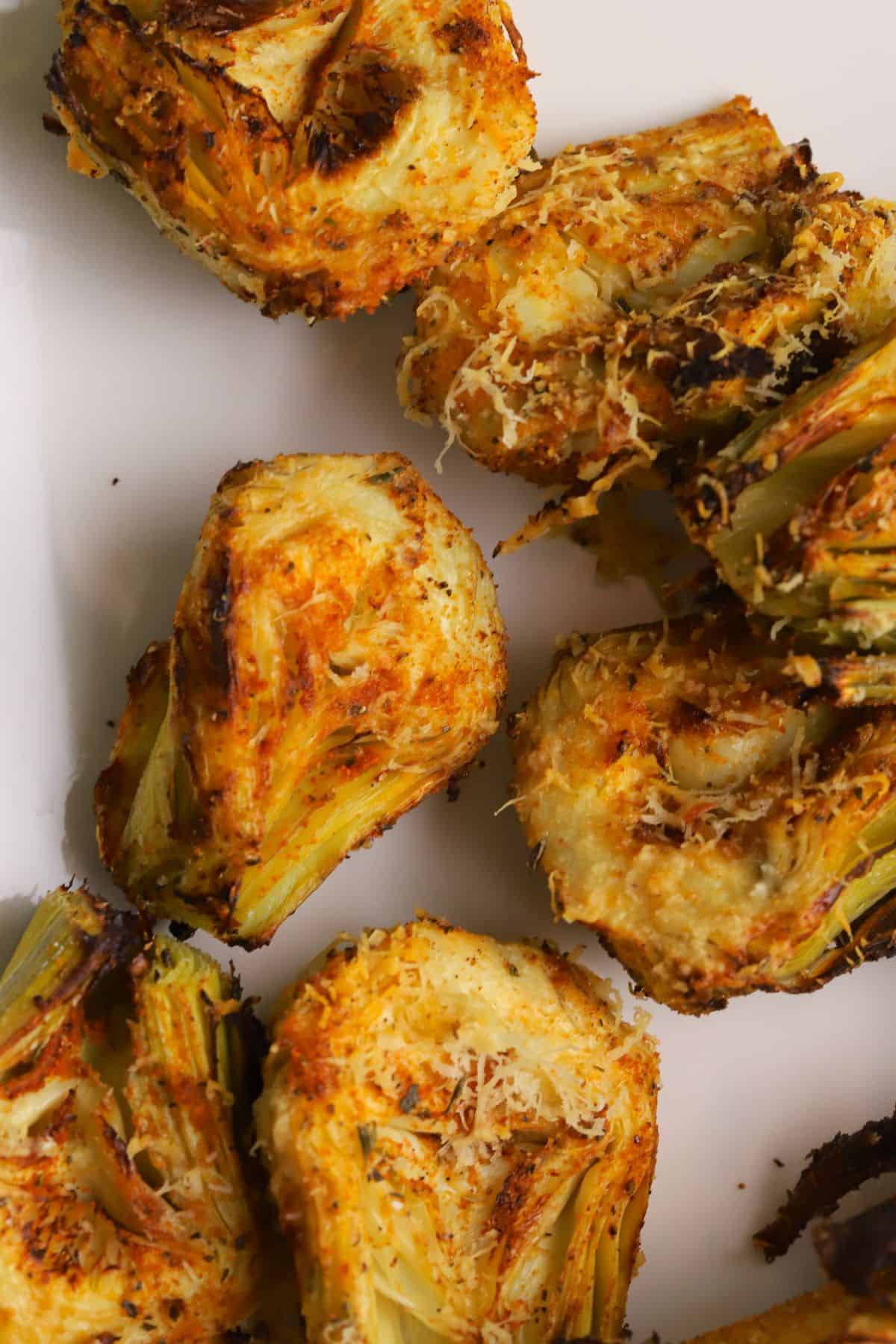 Low carb air fryer artichokes on a platter.
