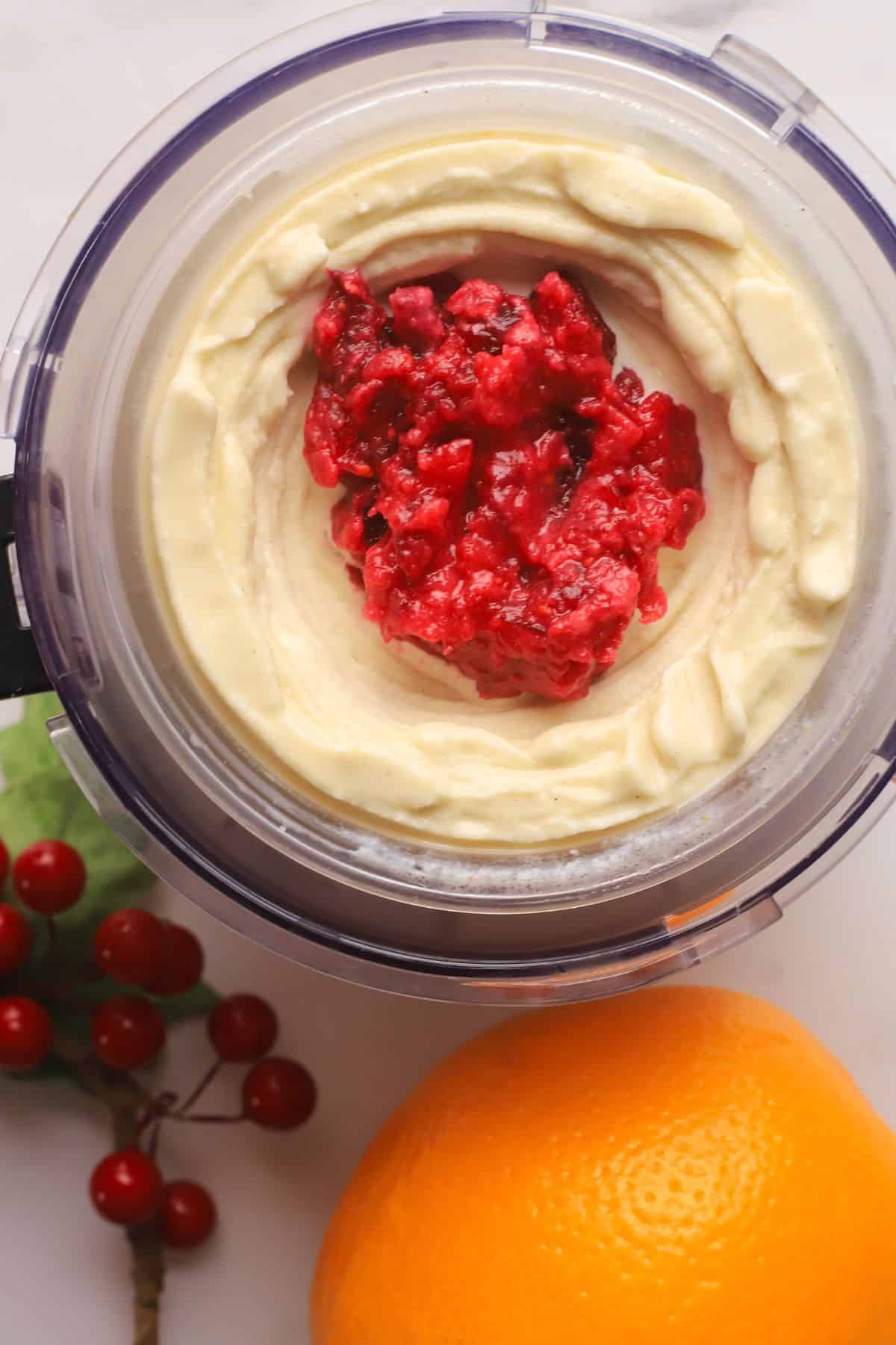 The cranberry compote over the ice cream in the pint.